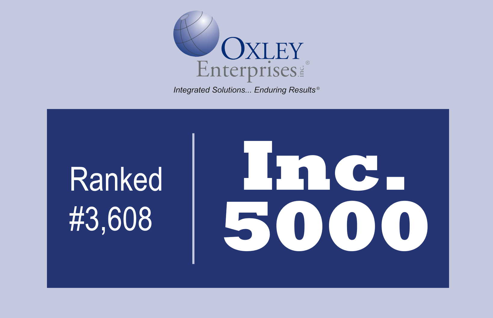 Inc. 5000 Ranked #3,608 with Oxley Enterprises logo